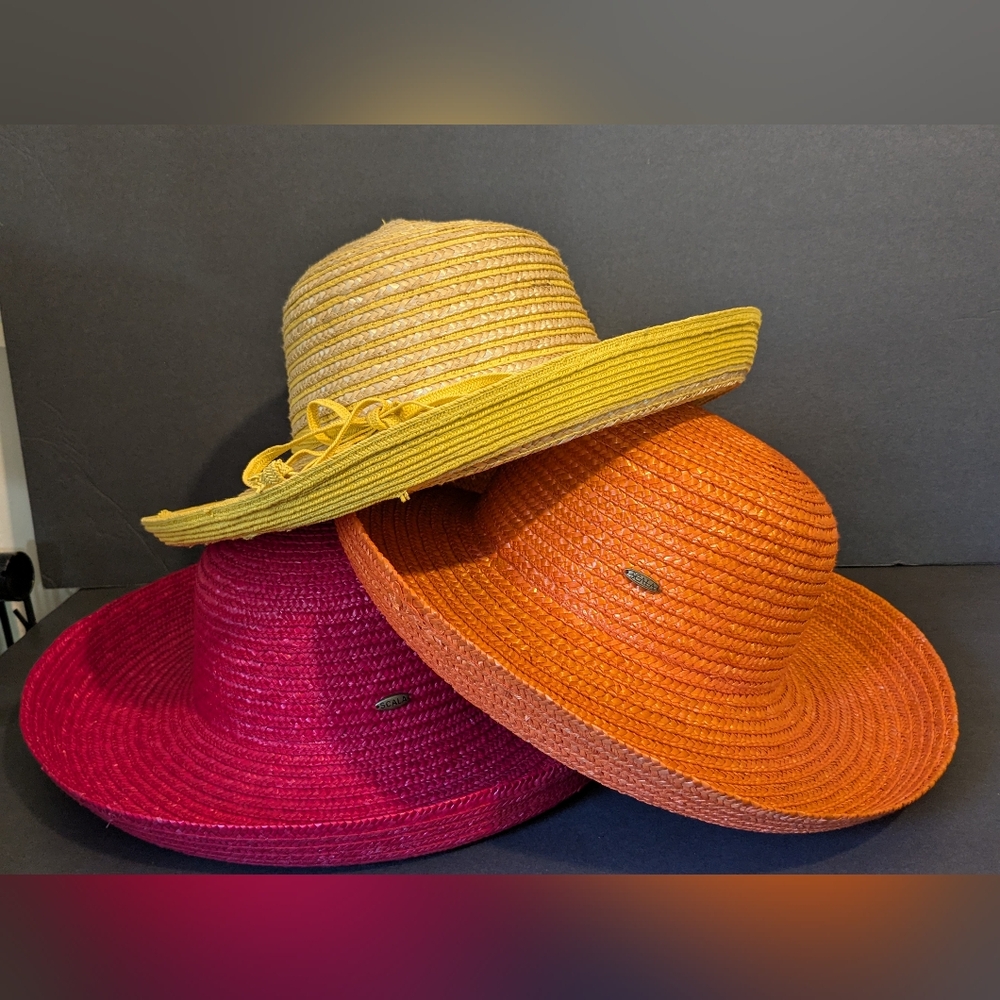 Scala & Tropical Trends LOT Brimmed Beach Sun Straw 3 Hat Lot